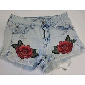 American Eagle Shorts Womens 2 Blue Hi-Rise Shortie Super Stretch Embroidered